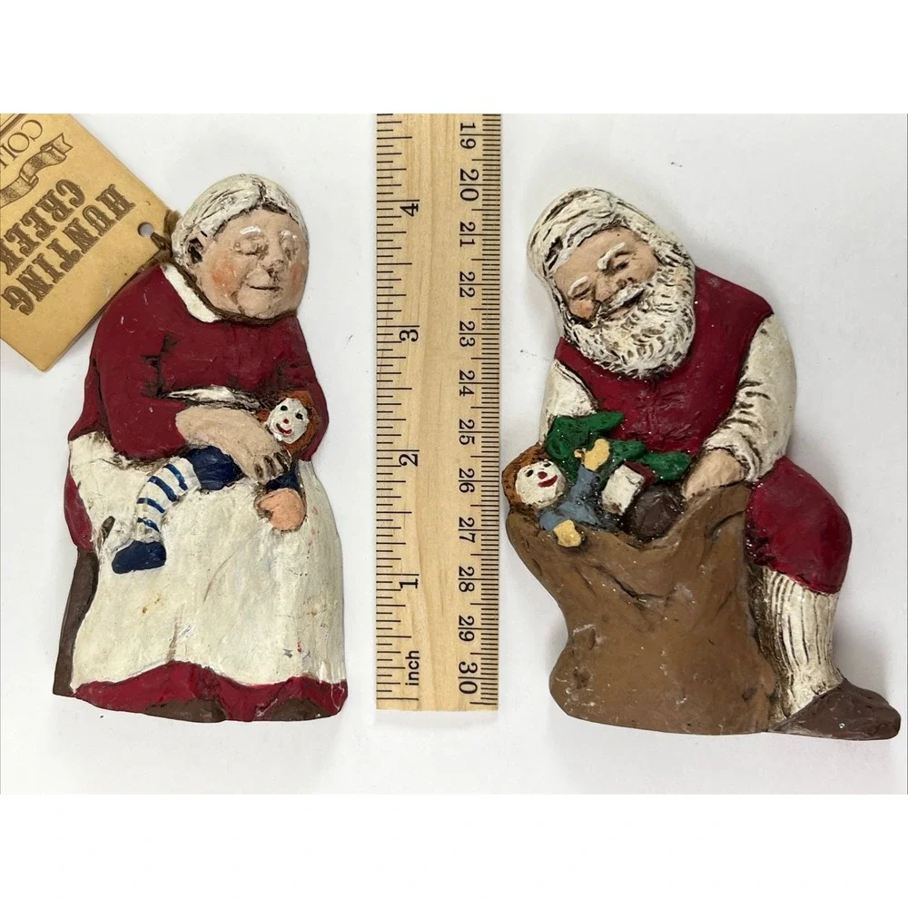 Vintage Santa Mrs. Clause Ceramic Rustic Folk‎ Old Fashioned Christmas Figurines